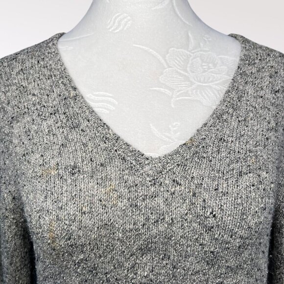 Vintage Tally-Ho V-Neck 3/4 Sleeve Sweater Gray Knit 55% Silk & Wool Blend XS - Picture 2 of 12